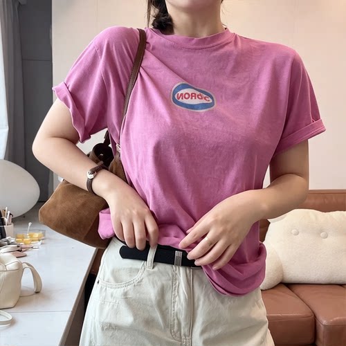 夏季新款潮牌徽章印花短袖T恤女
