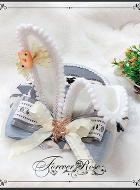 永恒蔷薇 原创手作 爱丽丝兔耳礼帽 灰色菱格版 Lolita 搭配