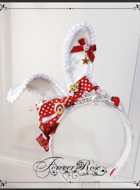 永恒蔷薇 原创手作 波点草莓甜品兔 lolita 头饰 甜呲呲 兔耳KC