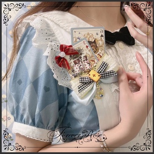 原创手作 徽章 永恒蔷薇 爱丽丝扑克 Lolita搭配 边夹双用 可改色