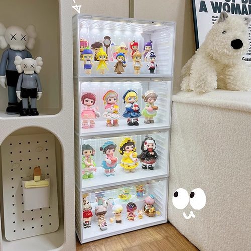 带灯盲盒展示架收纳集装箱适用于泡泡玛特展防尘展示盒手办展示柜
