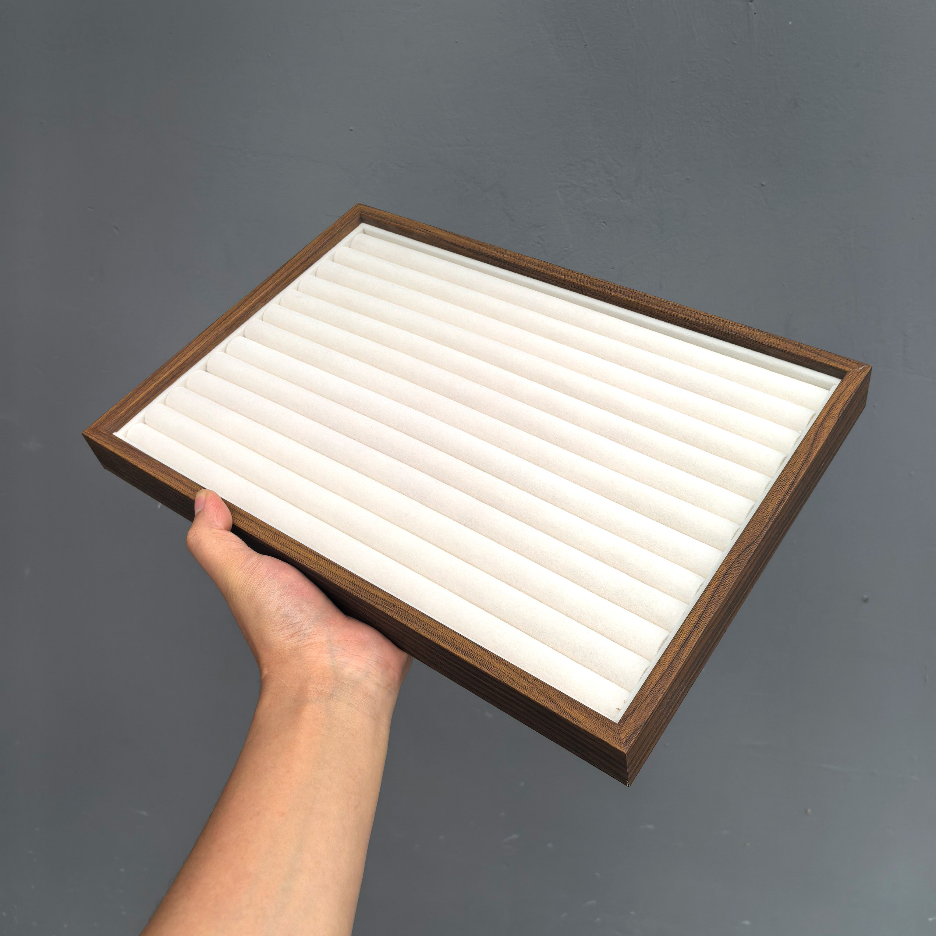 复古胡桃木精致绒布托盘项链戒指耳钉耳环中式饰品盒陈列柜展示盒