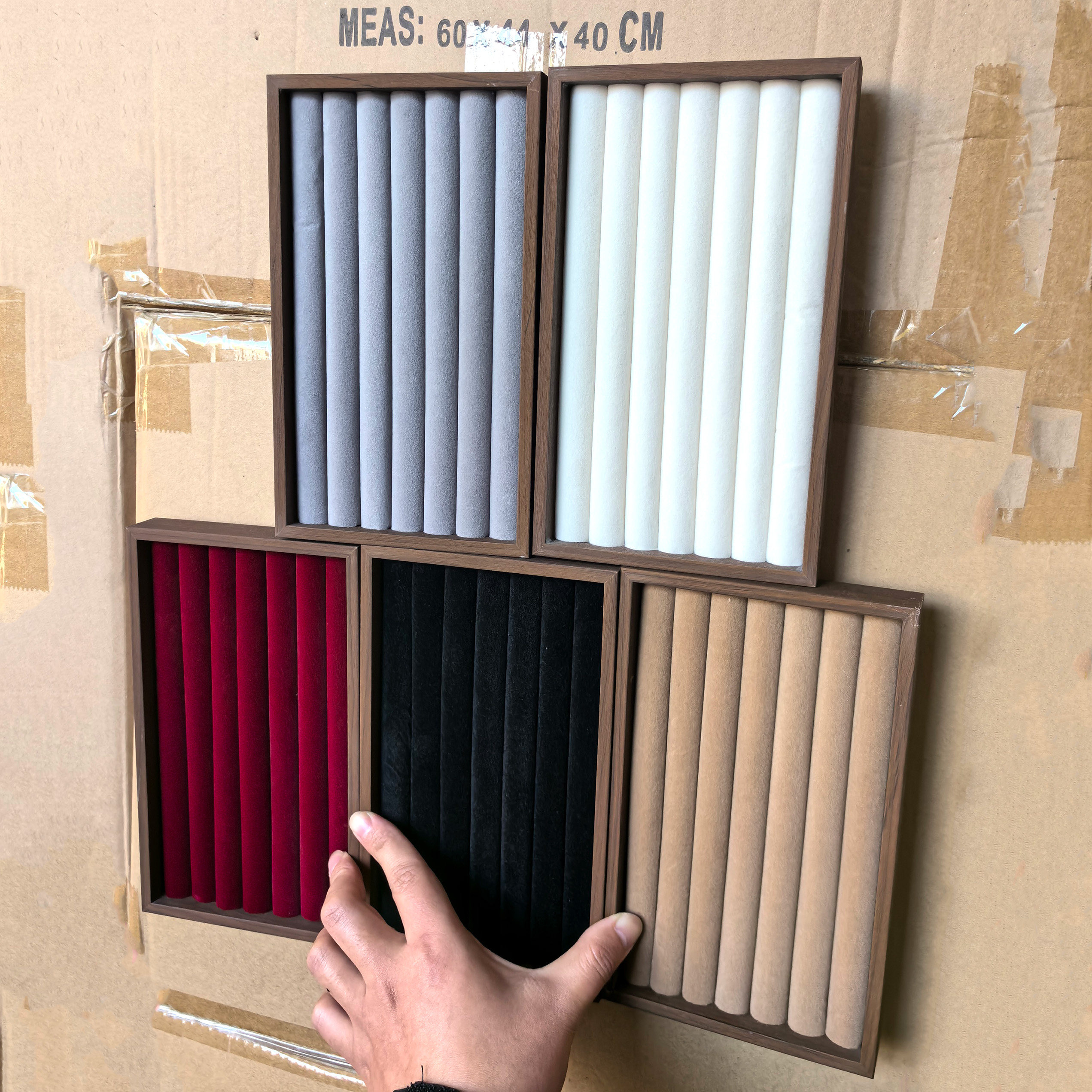 精致绒布托盘胡桃木项链戒指耳钉耳环复古中式收纳盒陈列柜首饰盒