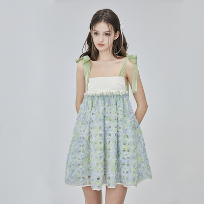 少女蝴蝶结绑带盘花蓬蓬裙