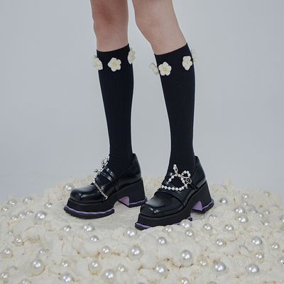 袜子钩花袜子黑色显瘦小腿袜