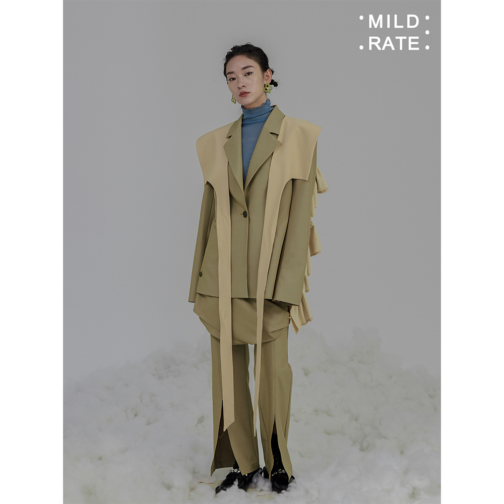 原创解构设计可脱卸荷叶边西装