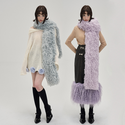 MildRate 太阳卷仿羊羔毛保暖围巾时髦搭配单品 秋冬新款