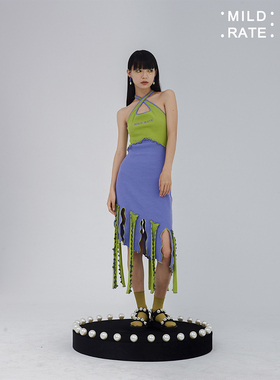 MildRate原创 撞色挂脖拼接刺绣纯棉运动风连衣裙长裙夏季新款