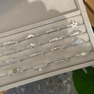 s925银开口戒指女素圈不掉色小众ins风高级感可调节指环