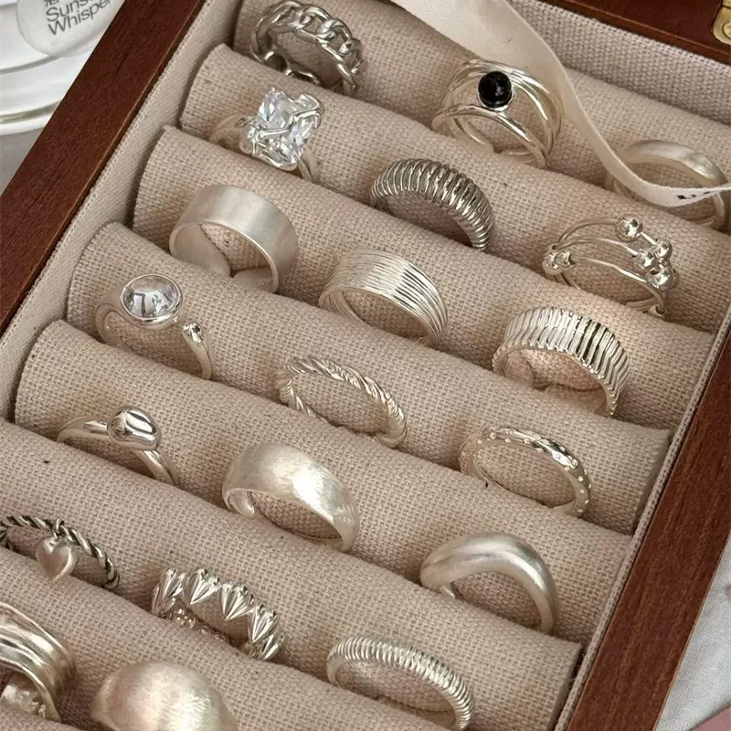 小众复古重工S925纯银素圈戒指女不掉色轻奢高级感食指戒开口指环