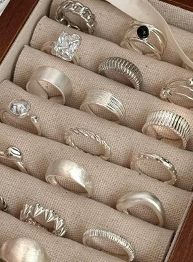 小众复古重工S925纯银素圈戒指女不掉色轻奢高级感食指戒开口指环