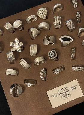 S925银复古重工戒指女小众轻奢高级感不掉色ins风百搭戒指活口