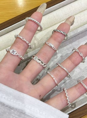 S925银极简风素圈戒指女不掉色开口可调节食指戒叠戴百搭小众高级