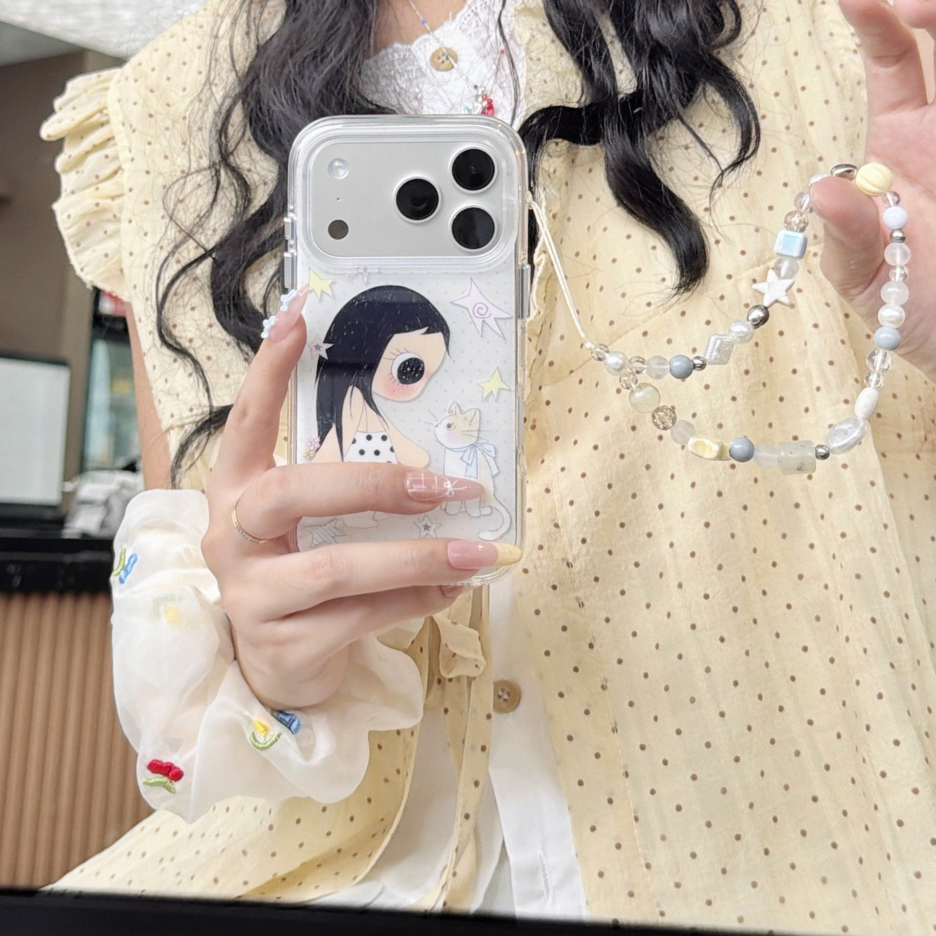 潮壳汇可爱波点小玉yuy猫咪对视适用苹果17promax手机壳iphone16pro新款13女14pro带链条15pro全包防摔手机套