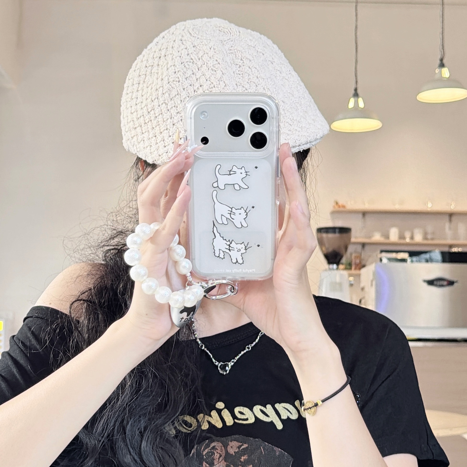 ins小众简约卡通炸毛猫咪适用苹果17promax手机壳16promax新款iphone13女款15pro全包防摔带链条手机套