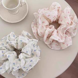 韩系bm风粉色碎花扎头大肠发圈女高级感头绳超大发饰慵懒风丸子头