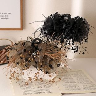 天鹅湖公主冬季 羽毛珠珠抓夹高颜值气质发饰气质后脑勺鲨鱼夹 新款