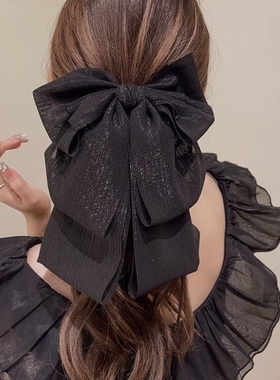 黑色大蝴蝶结头饰飘带小抓夹高级感发夹女后脑勺鲨鱼夹子发饰发卡