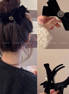 秋冬高级感蝴蝶结黑色发夹女后脑勺发量多丸子头大号抓夹2023新款