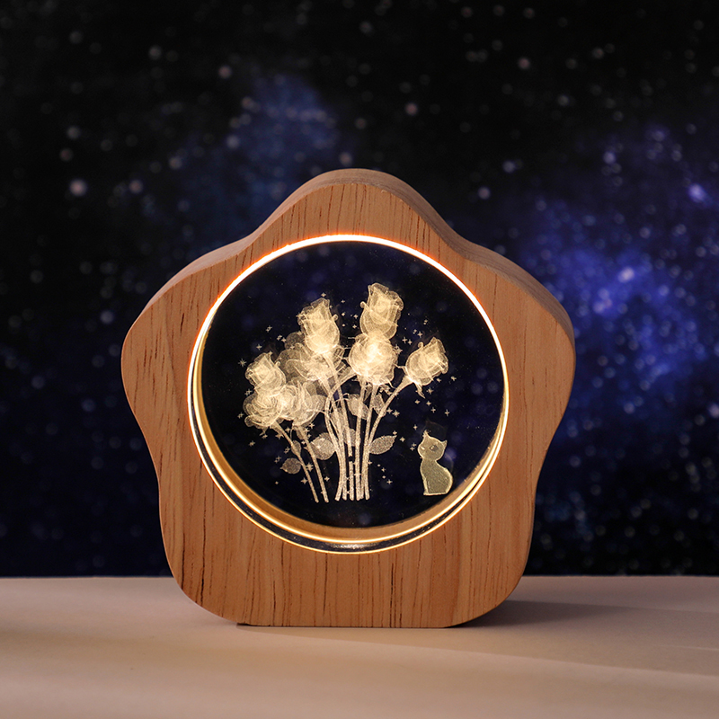 星星水晶木框小夜灯装饰