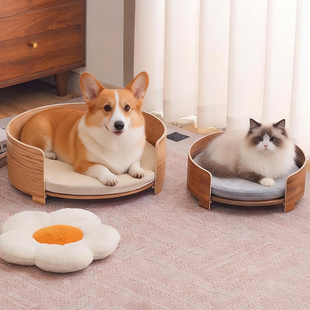 实木猫窝宠物沙发耐抓咬四季通用可拆洗狗床中小型猫狗睡床木制