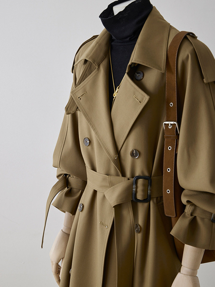 高级感卡其色中长款风衣外套女秋冬季2025新款经典双排扣系带大衣,女装/女士精品,毛呢外套,淘宝优惠券,粉丝福利购,淘宝优惠卷
