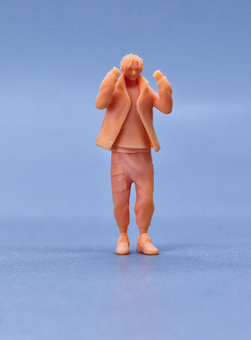 SuperGe1/64白模人偶举拳欢快动漫脸型男素模直接上色T302