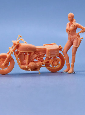 SuperGe1/64白模人偶大女兵和摩托素模直接上色T307