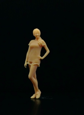 SuperGe1/64白模人偶扭腰微笑女素模直接上色T304