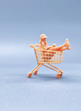 【嗯哼模型】1:64人偶1:43微缩白模超市购物车俏皮yeah女孩 V718