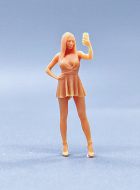 SuperGe1/64白模人偶素模裙子长发拽拽自拍女直接上色S042