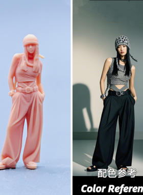 【嗯哼模型】现货1:64人偶1:43微缩白模 针织帽插兜女孩 D607