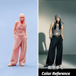 【嗯哼模型】现货1:64人偶1:43微缩白模 针织帽插兜女孩 D607