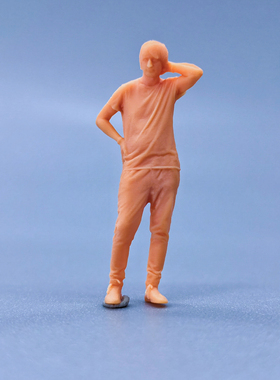嗯哼模型现货 1:64人偶1:43微缩白模左手叉腰摸后脑勺男子 L212