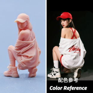 【嗯哼模型】现货1:64人偶1:43微缩白模 露背宽松服美女 D536