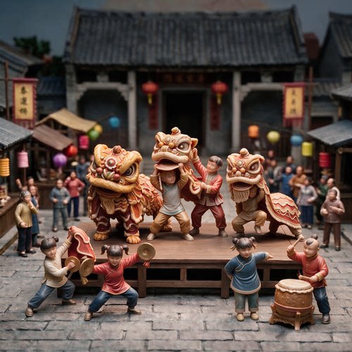 【嗯哼模型】现货1:64人偶1:43微缩白模 老爷保号舞狮 X006 X012