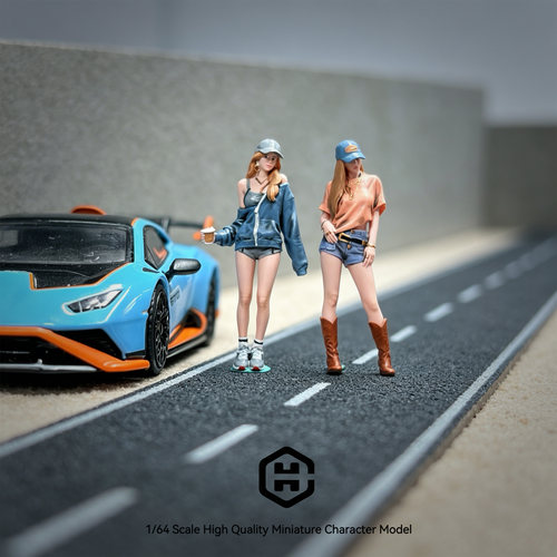 EHC Model 1:64人偶 鸭舌帽热裤女孩 二人组 预定 不含模型车微缩