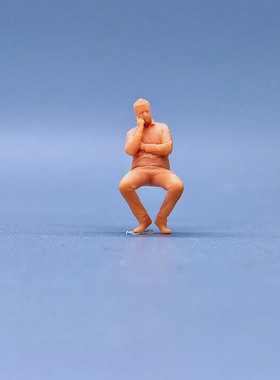 SuperGe1/64白模人偶坐姿比手通话中的男人啤酒肚直接上色S603