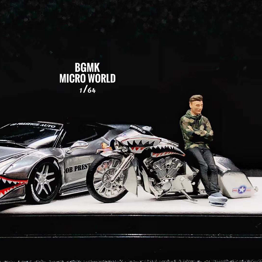 【嗯哼模型】bgmk1:64潮玩鲨鱼摩托车norton复古cafe机车拖车场景