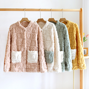 单上衣睡衣冬季女款珊瑚绒加厚加绒长袖可爱宽松法兰绒家居服单件