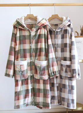 格子睡袍家居服法兰绒