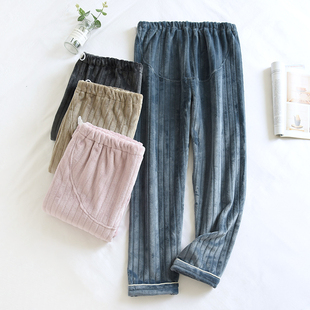 珊瑚绒冬季加厚孕妇家居睡裤加绒宽松月子法兰绒可调节长裤大码