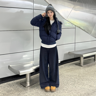 韩版甜妹小个子短款毛领棉服女