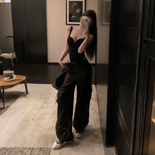 2025女夏辣妹气质高级感吊带连体上衣性感无袖背心外穿+阔腿长裤