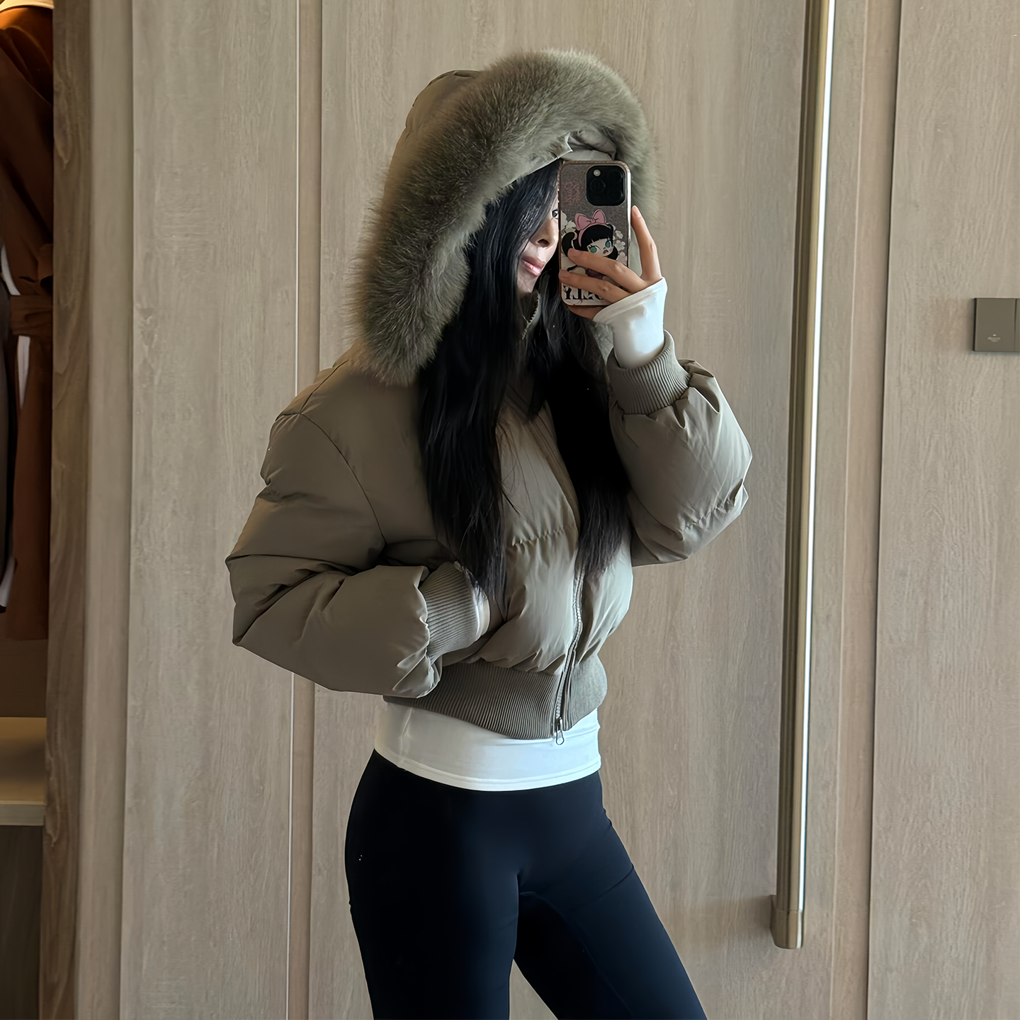 【微辣JOY】美式辣妹短款收腰连帽毛领棉服 冬季保暖显高显瘦外套
