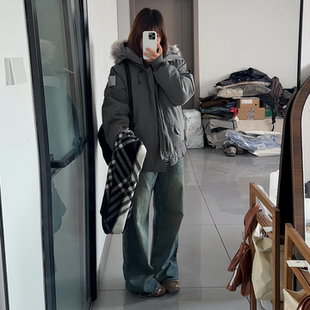 【微辣JOY】美式复古工装风派克服外套女 冬季保暖棉服毛领棉衣潮