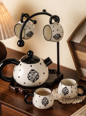 中古玫瑰陶瓷水具套装家用乔迁茶壶杯子整套高级感茶具礼盒装法式