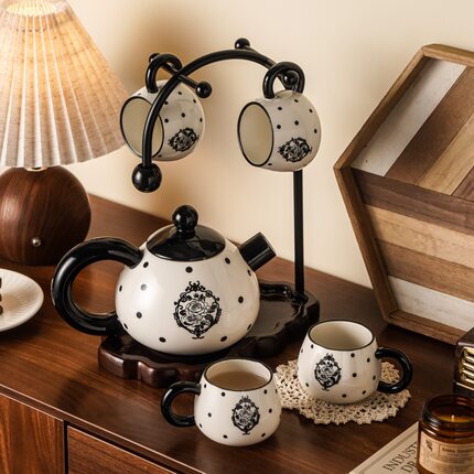 中古玫瑰陶瓷水具套装家用乔迁茶壶杯子整套高级感茶具礼盒装法式