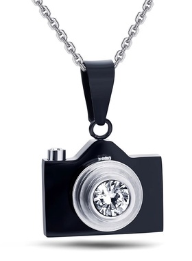 项链钛钢水滴状玫瑰花锆石首饰品