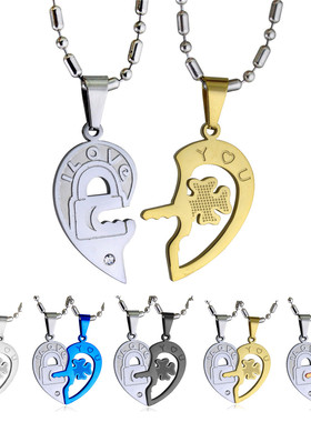 吊坠钛钢镶钻国王王后双圈首饰品